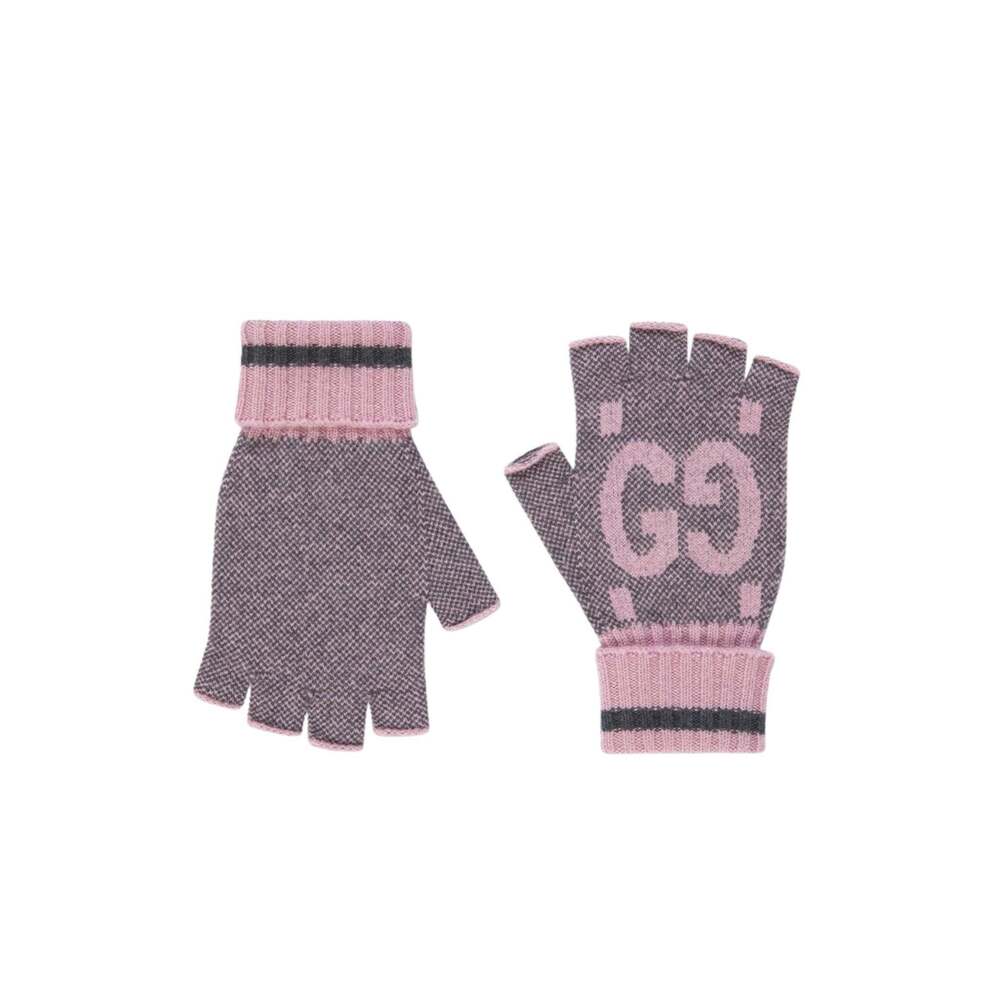 Gucci - Pink & Grey Cashmere GG Fingerless Gloves - L